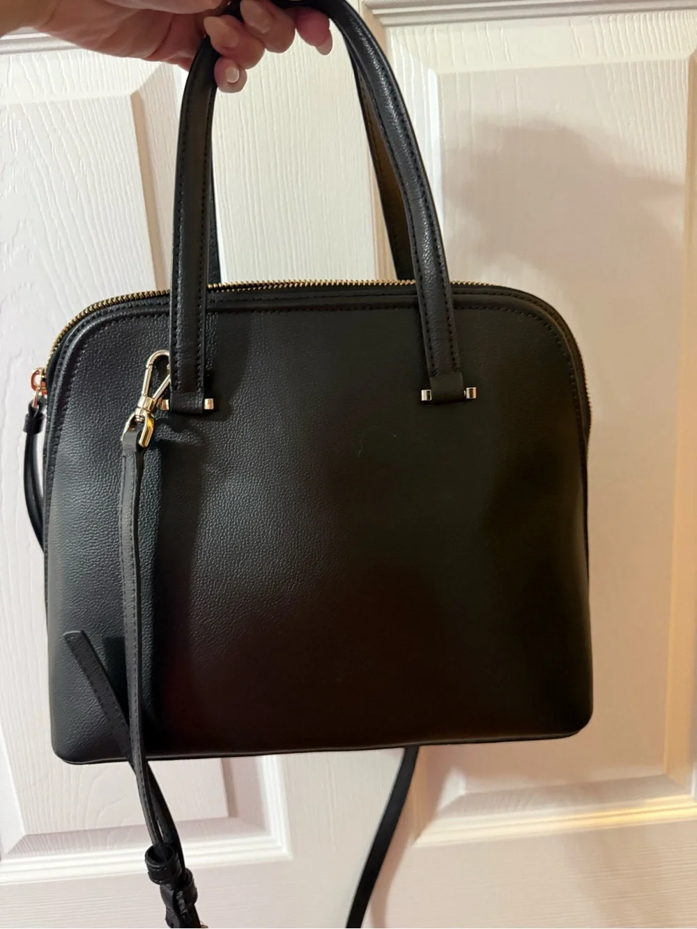 kate spade Black Leather Dome Satchel with Gold Logo